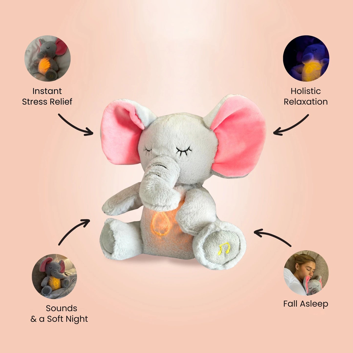 Peluche éléphant douce et apaisante pour bébé