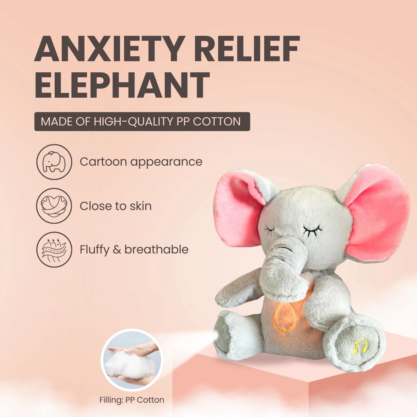 Peluche éléphant douce et apaisante pour bébé